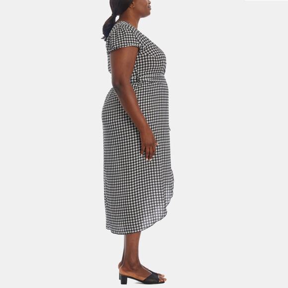 NWT QUIZ Women's Plus High-low Tulip Hem Houndstooth Wrap Midi Dress - Picture 4 of 7